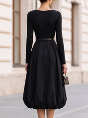 Cowl Neck Long Sleeve Midi Dress