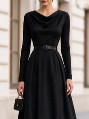 Cowl Neck Long Sleeve Midi Dress