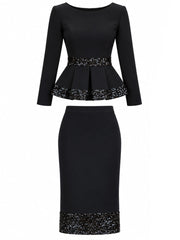 Sequin-Trim Peplum Top And Midi Skirt Set