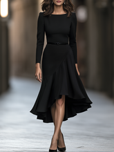 Belted Asymmetric Ruffle Hem Maxi Dress