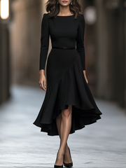 Belted Asymmetric Ruffle Hem Maxi Dress