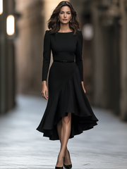 Belted Asymmetric Ruffle Hem Maxi Dress