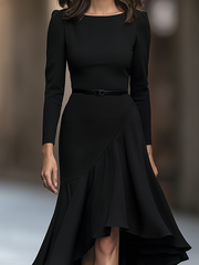 Belted Asymmetric Ruffle Hem Maxi Dress