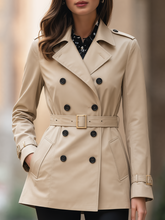 Classic Khaki Double Breasted Short Trench Coat