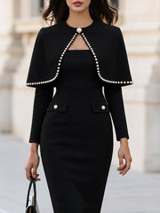 Pearl Trim Cape & Bodycon Midi Dress 2 Piece Set