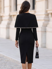 Pearl Trim Cape & Bodycon Midi Dress 2 Piece Set
