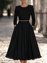 Gold Trim Fit And Flare Tweed Midi Dress