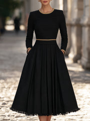 Gold Trim Fit And Flare Tweed Midi Dress