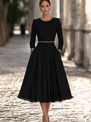Gold Trim Fit And Flare Tweed Midi Dress