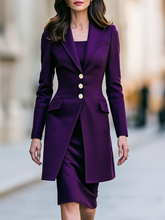 Purple Tailored Coat & Sleeveless Midi Dress Two-Piece Set
