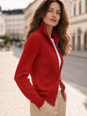 Double-Zip Ribbed Knit Cardigan