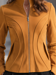 Elegant Stand Collar Sculpted Seams Full-Zip Fitted Jacket