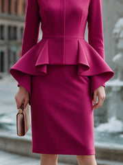 Sculpted Peplum Jacket And Pencil Skirt Two Piece Set