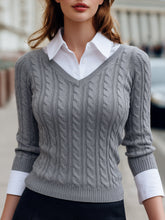 Layered Cable Knit Collared Sweater