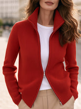 Double-Zip Ribbed Knit Cardigan