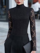 Sheer Long-Sleeve Lace High-Neck Blouse