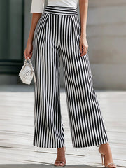 Off-Shoulder Draped Top And Striped Wide-Leg Pants Set