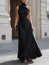 One-Shoulder Draped High-Neck Maxi Dress