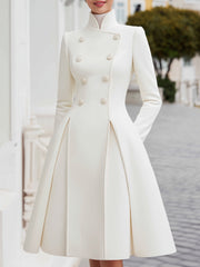Elegant Double-Breasted Flared A-Line Coat Dress