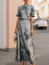 Ethereal Silver-Grey Floral Printed Two-Piece Maxi Set