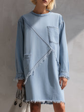 Light Blue Raw-Edge Denim Mini Dress