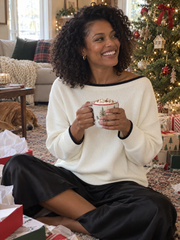 Contrast-Trim Boat-Neck Dolman Sleeve Oversized Knit Sweater