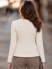 Ivory Textured Asymmetric Button Blazer Jacket