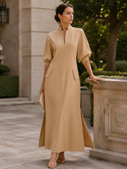 Stand Collar Batwing Sleeve Maxi Dress