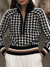 Houndstooth Quarter-Zip Knit Sweater