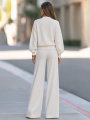Ivory Mock-Neck Knit Top And Wide-Leg Pants Set