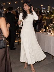 Elegant Long Sleeve Pleated Drop-Waist Maxi Dress