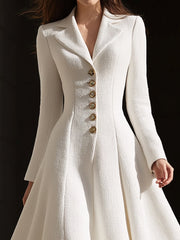 Ivory Tweed Tailored Lapel Midi Dress