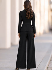 Elegant Shawl-Collar Belted Blazer & Wide-Leg Trouser Set (Includes Bow-Tie Belt)