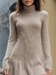 Fuzzy Turtleneck Knit Mini Dress