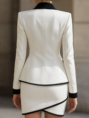 Contrast Trim Tuxedo Blazer And Skirt Set