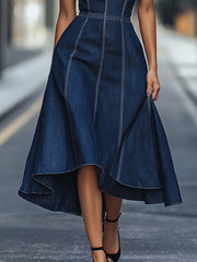 Dark Indigo Sleeveless Denim Midi Dress