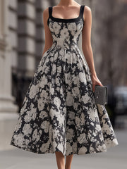 Square Neck Floral A-Line Maxi Dress