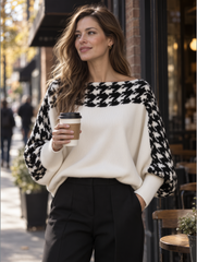 Houndstooth Batwing Knit Sweater