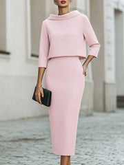 Boat Neck Top And Midi Skirt Set