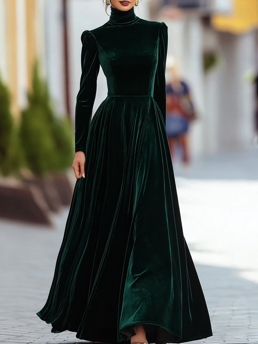 Burgundy Velvet Long-Sleeve Gown