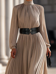 Pleated High-Neck Maxi Dress