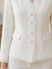 Pearl Button Lace-Trimmed Blazer