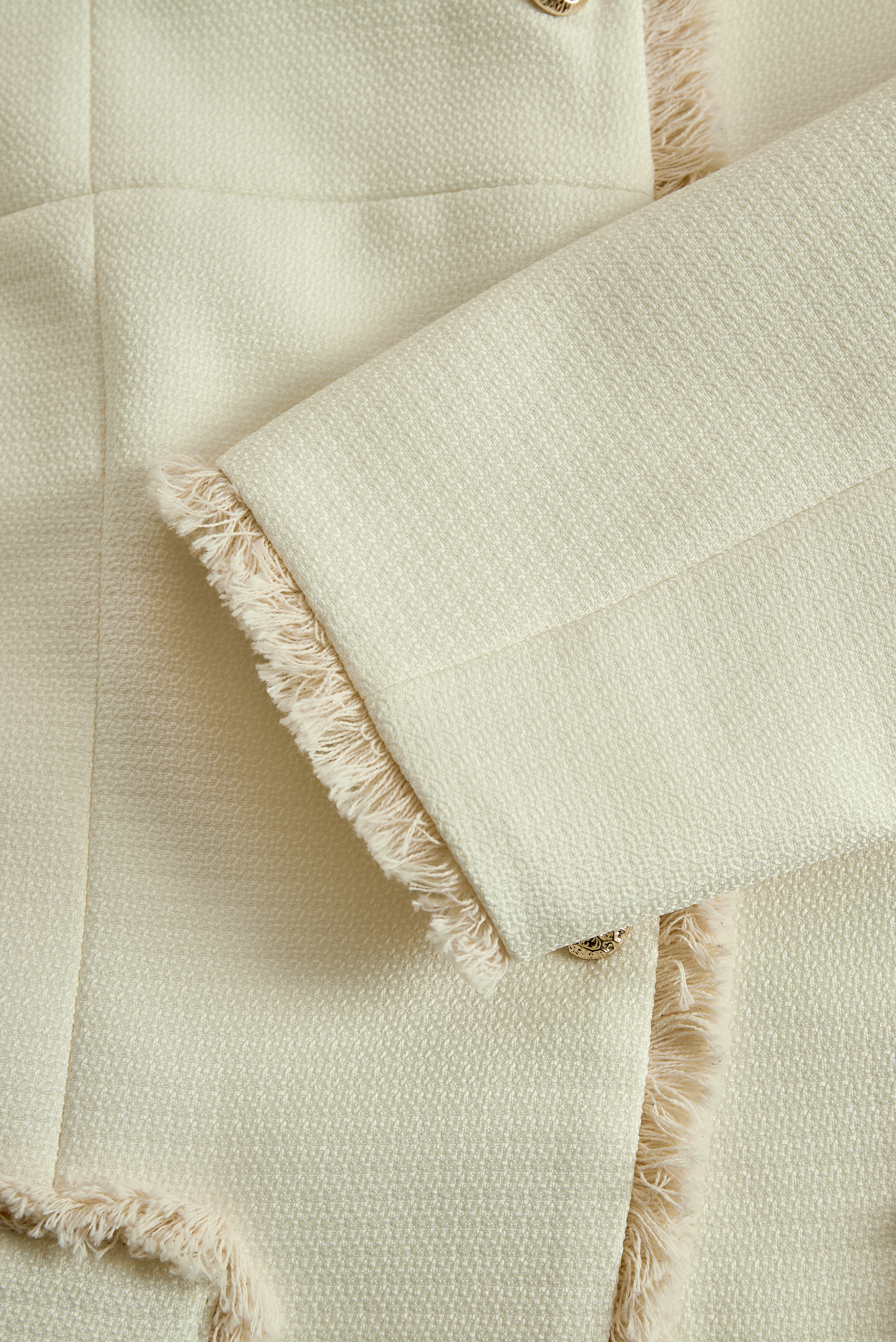 Elegant Cream Textured Blazer With Decorative Trim