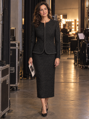 Braided-Trim Tweed Jacket And Midi Skirt Set