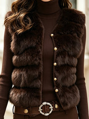 Turtleneck Knit Sweater And Faux Fur Vest Two-Piece Set