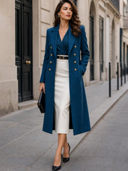 Double-Breasted Long Coat, Wrap Top And Pencil Skirt Three-Piece Set