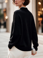 Women's Contrast Trim Mock Neck Long Sleeve Knit Sweater