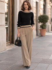 Sequin Trim Boat Neck Knit Sweater