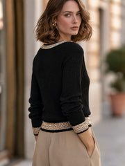 Sequin Trim Boat Neck Knit Sweater