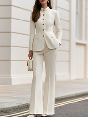 Textured Tweed Stand Collar Two Piece Set